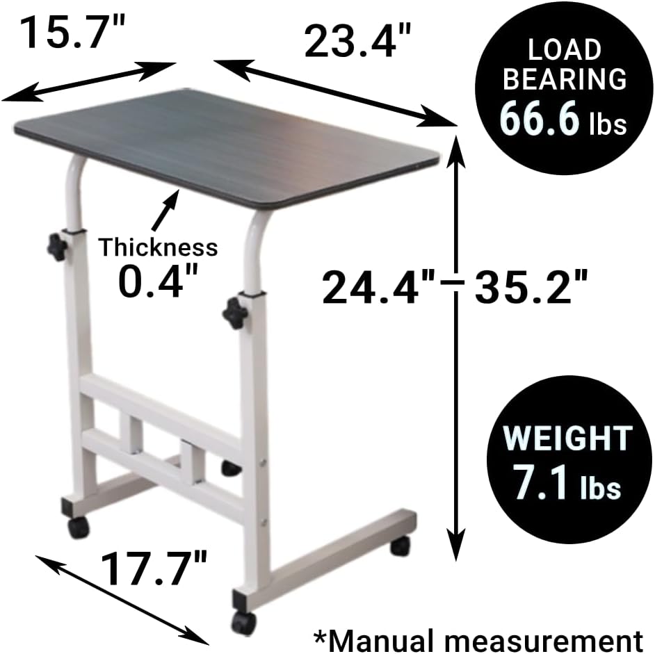 23.6" 66lbs 66 lbs Japard Small Desk on Wheels, Mobile TV Tray Table Rolling Desk for Bed Sofa, Adjustable Height Wide