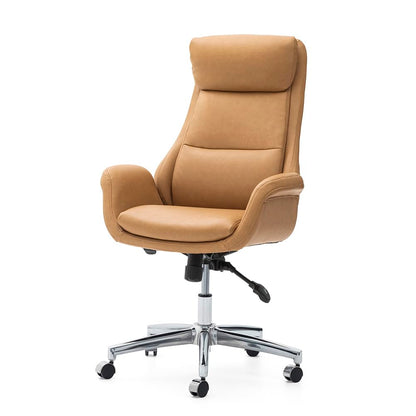 Glitzhome Modern Executive Office Chair, High Back PU Leather Ergonomic Computer Desk Chair, Adjustable Height Swivel Office Task Chair with Lumbar Back Support (Camel)