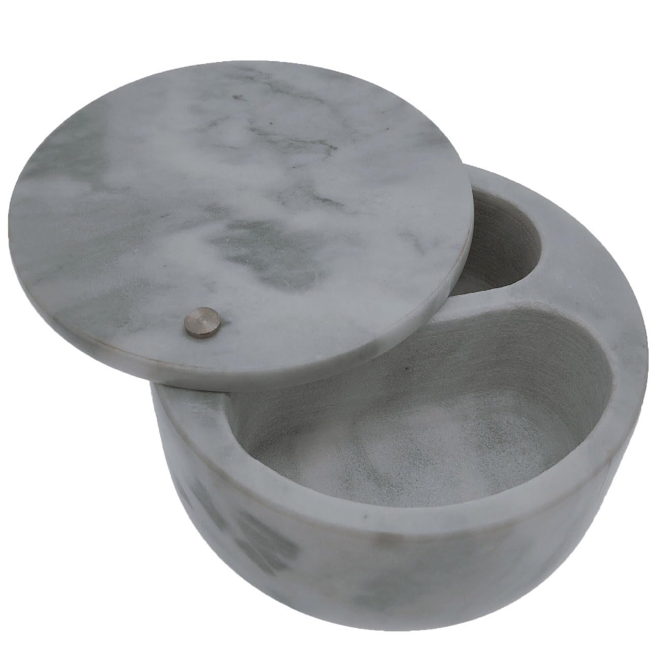 Kerixi Marble Salt Cellar and Storage Box with Two Compartments Salt Box with Swivel Lid for Storing Spice (Gray white)