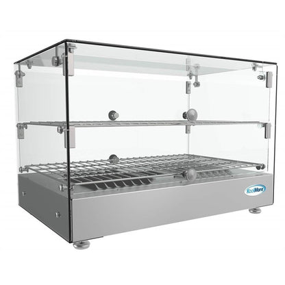 Pemberly Row Glass Countertop Display Warmer, 17 Cu. Ft., 22 in, Stainless Steel Frame, Silver Finish, Tempered Glass Panels, Self-Serve Double Doors, Adjustable Temperature Control 85-185°F for