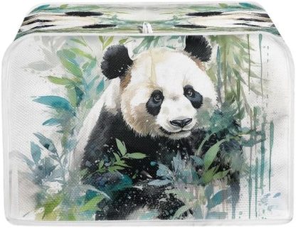Toaster Cover 2 Slice, Watercolor Panda Bamboo Dustproof Bakeware Protector with Hang Loop (14x14") 2PCS