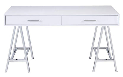 Acme Furniture Coleen Built-in USB Port Writing Desk in White High Gloss & Chrome Finish