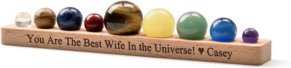 Personalized Master Free Engraving Custom Solar System 9 Planets Natural Gemstones Sphere with Wooden Stand