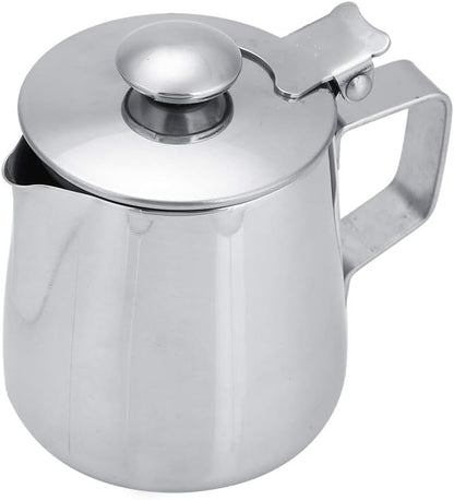 Milk Frothing Pitcher - Stainless Steel Coffee Cup Mug with Lid and Handle for Latte Art, Silver (1500ML)