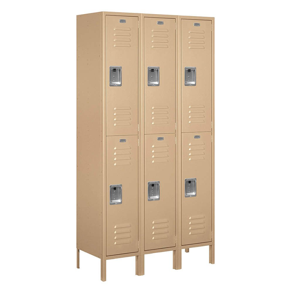 Salsbury Industries Assembled 2-Tier Extra Wide Standard Metal Locker with Three Wide Storage Units, 6-Feet High by 15-Inch Deep, Tan