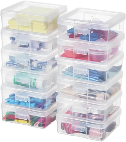Storage Containers - 12 Pack Clear Plastic Boxes with Latching Lid | Small 5" x 5" x 1.9" for Office & Beauty