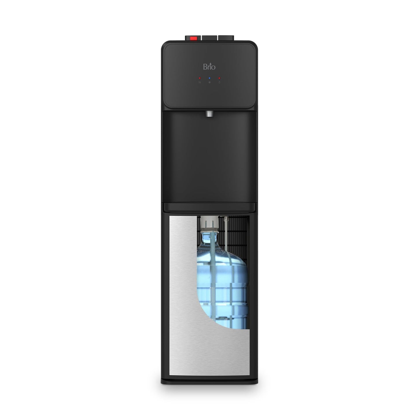Brio 130SS Series Bottom Load Water Cooler Dispenser for 5 Gallon Bottles, Hot, Room & Cold, Great for Home or Office, Child Safety Lock, Empty Bottle Alert, Energy Star 3.0, Black & Stainless Steel