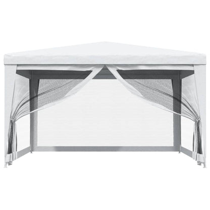 Xhnifbn 13.1'x13.1' White Party Tent with 4 Mesh Sidewalls, Heavy-Duty Iron Frame PE Roof, Water & UV Protection, Zipped Door, Outdoor Gazebo for Backyard Weddings, BBQs & Festivals
