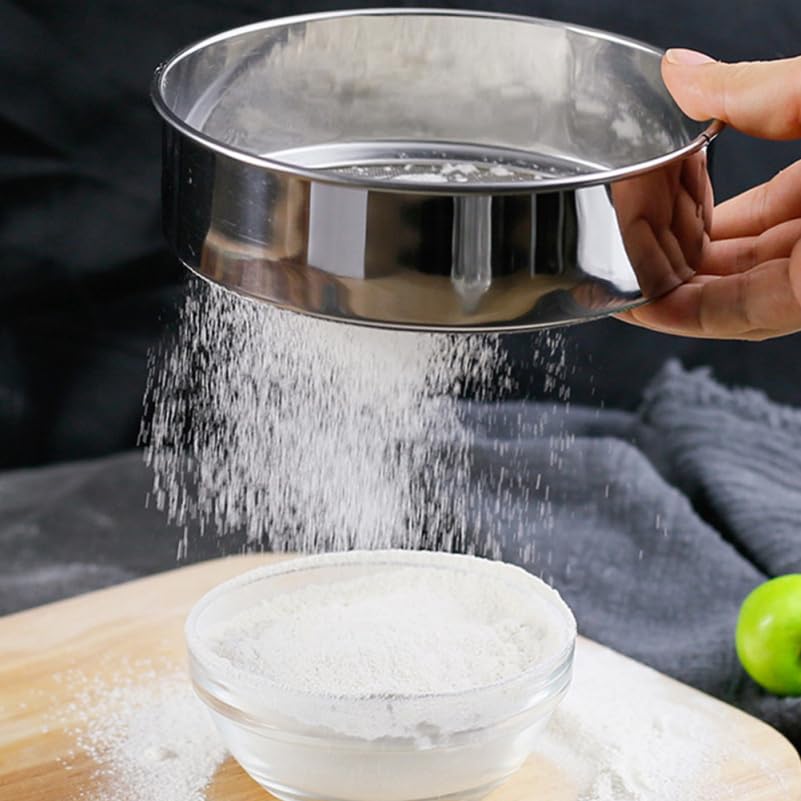 PRETYZOOM Stainless Steel Fine Mesh Flour Sifter 11.81 Inch Handheld Round Sieve Strainer for Baking Cake Bread Pastry Sugar Kitchen Tool