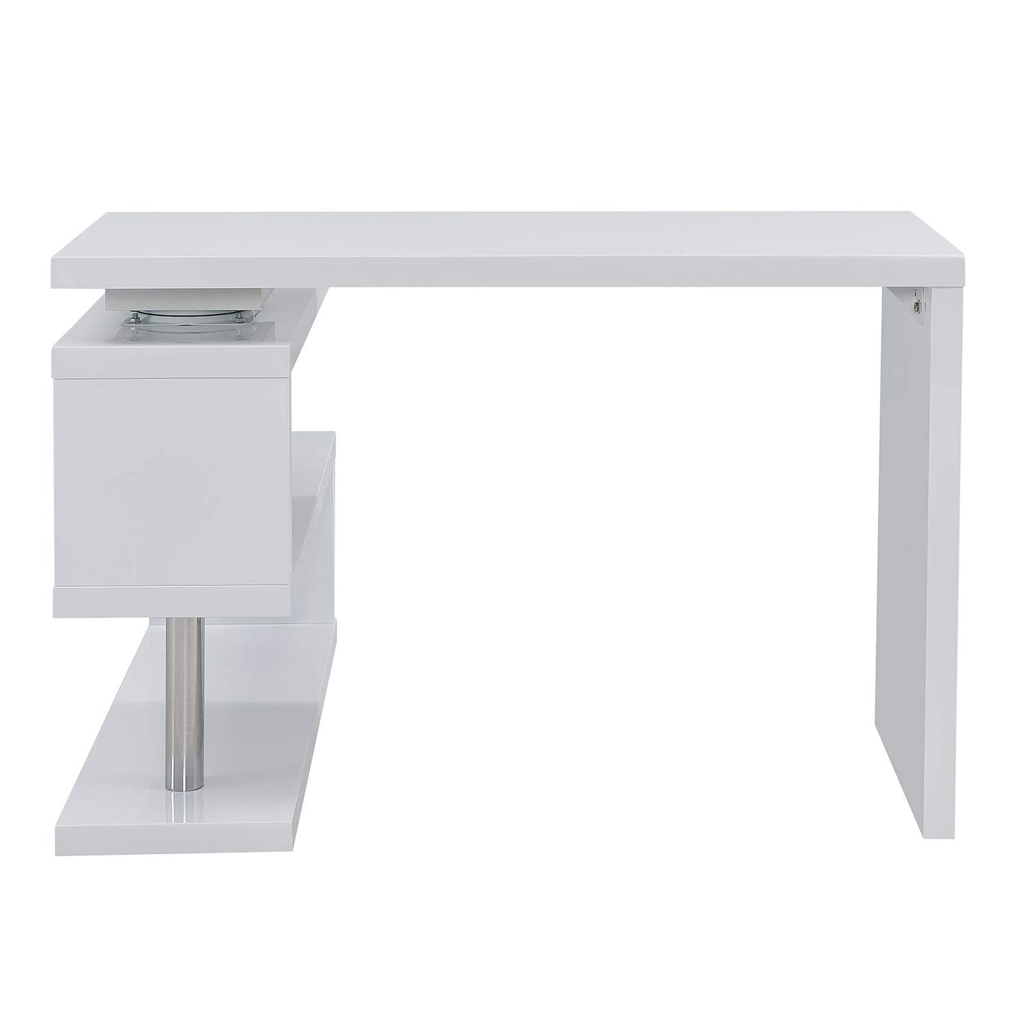 SEI Furniture Yates Multifunctional Corner/L Desk w/ Shelves, White-chrome