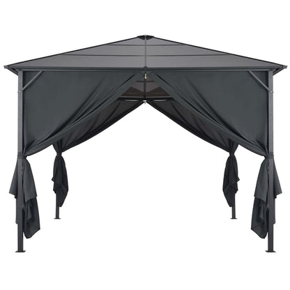 Gazebo with Curtain Aluminum 9.8'x9.8' Black, UV-Proof PC Roof, Outdoor Patio Canopy Tent for Events Outdoor Structures