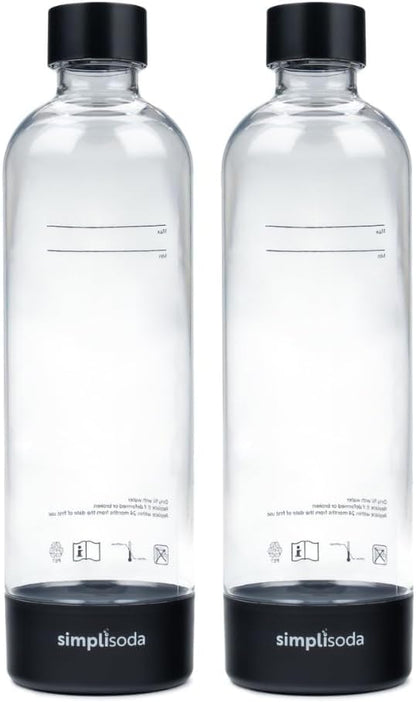 1L 2-Pack 2 Pack, Simpli Soda Carbonating Bottles, Reusable PET Sparkling Water Bottles Compatible with BLU, Philips