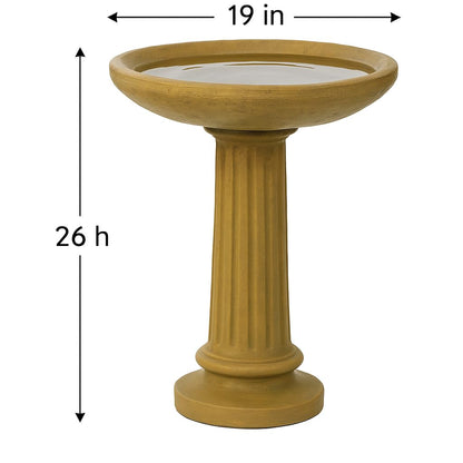 Solid Rock Stoneworks Classic Collanade Concrete Birdbath – 26” Tall Outdoor Garden Accent – Heavy-Duty Cast Stone Bird Bath – Weather Resistant Yard Décor – Made in USA- Brushed Moss Stain