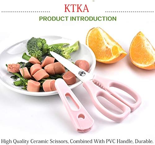 Healthy Baby Food Ceramic Scissors with Cover, Portable Shears (Pink)