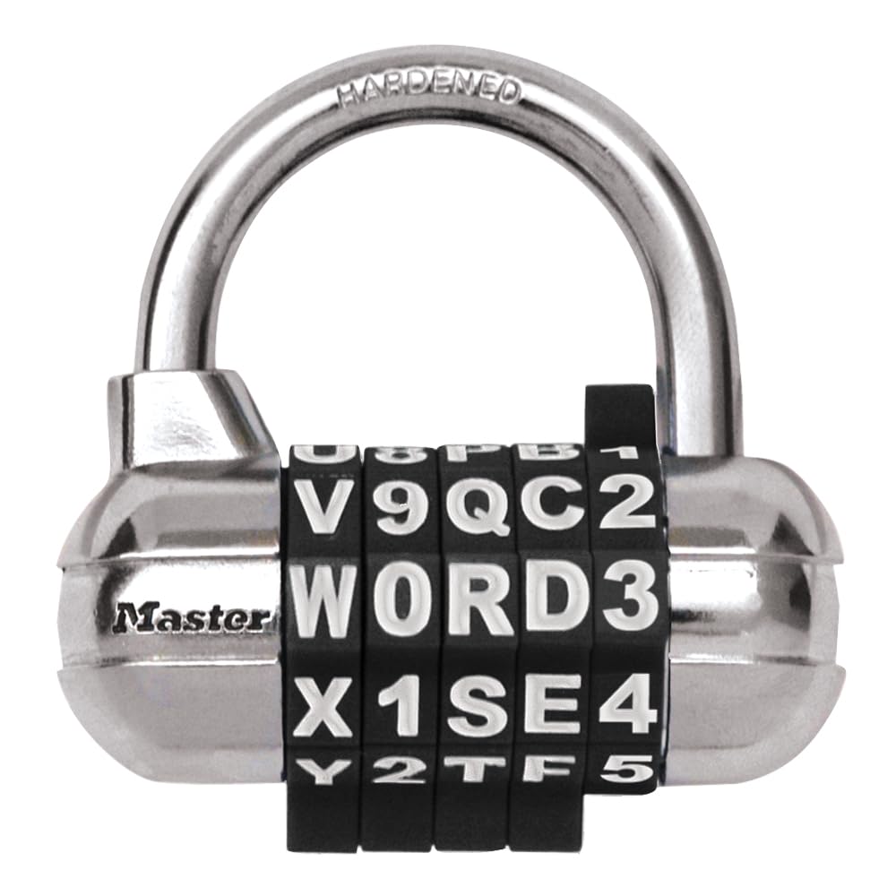 Master Lock Padlock, Set Your Own Word Combination Lock, 2-1/2 in. Wide, Black, 1534DBLK