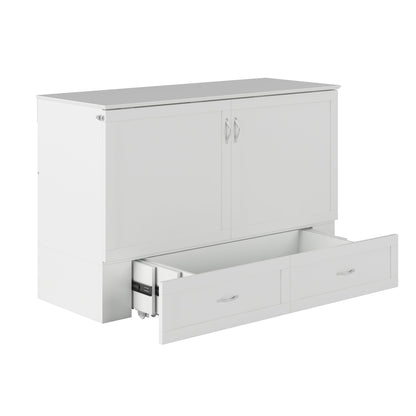 AFI Hamilton Queen Murphy Bed Chest with Mattress, Storage, and Built-in Charger in White
