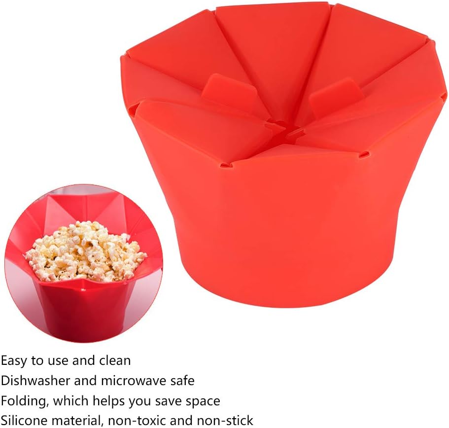 Red Folding Popcorn Bowl, Microwave Oven Popcorn Popper, DIY Silicone Maker for Home Kitchen