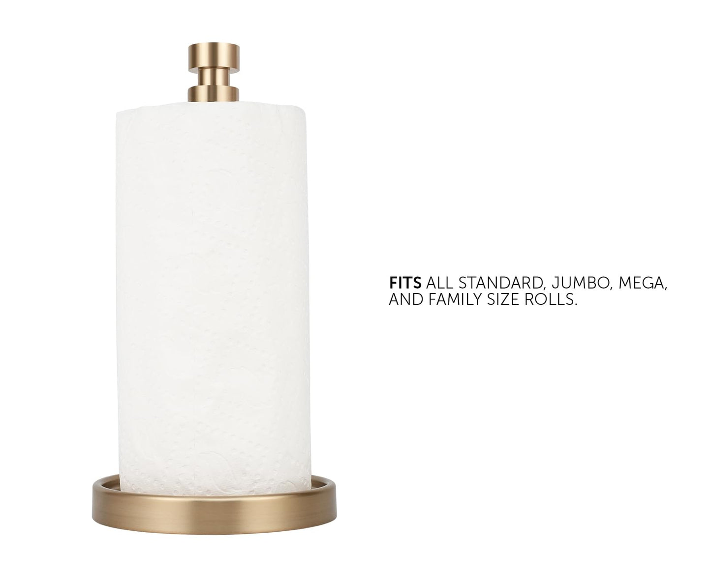 Ivilon Countertop Paper Towel Holder - Weighted Heavy Duty Steel Stand with Non-Slip Base for a Steady One-Handed One Sheet Tear - Fits All Rolls - Warm Gold