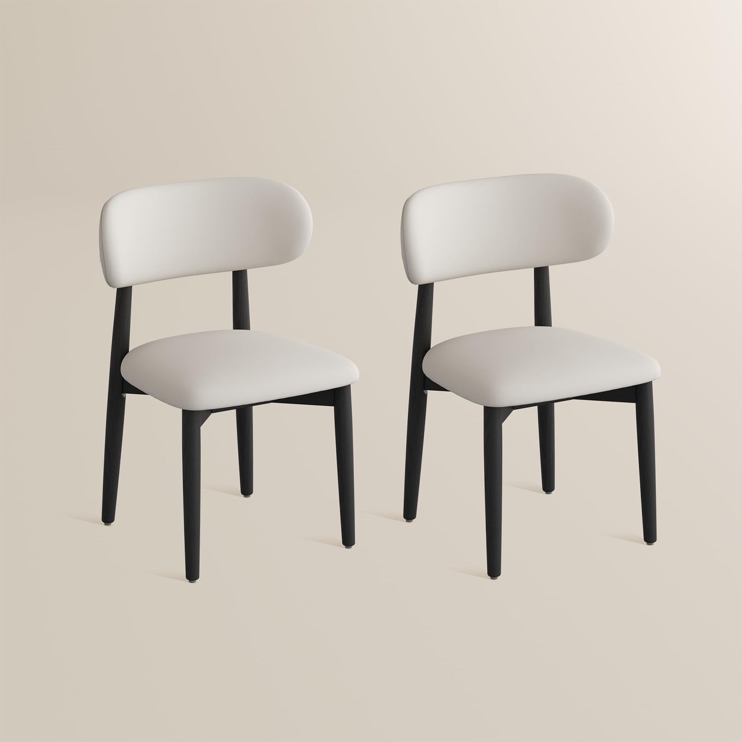 POVISON Modern Dining Chairs Set of 2, Armless Black PU Dining Chair with PU Cushions and Dark Walnut-Coloured Ash Wood, for Living Room, Dining Room