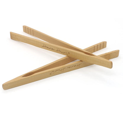 Bamboo Toaster Tongs - Set of 2 Reusable Heat Resistant Wooden Toast Tongs - 8 Inches Long Natural Toaster Tong Bamboo - Useful Kitchen Utensil for Serving Pickle Muffin Bread Tong - HaraHuri