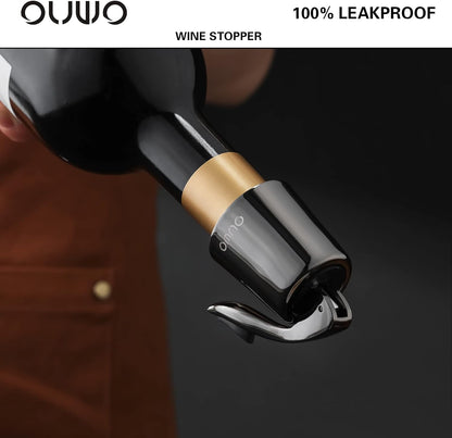 Stainless Steel Wine Bottle Stoppers - 6 Pack Plugs with Silicone Toppers, Leak-Proof, Keeps Wine Fresh Accessories