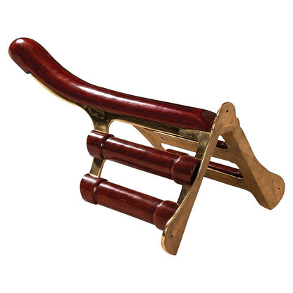 EASY-UP Berlin Brass English & Dressage Saddle Rack | Horse Tack Room Addition | Solid Brass Framing | Lacquered Wood Grain Overlay | Wall Mounted | 11-3/4" Wide x 8-1/2" Tall x 20.5" Long