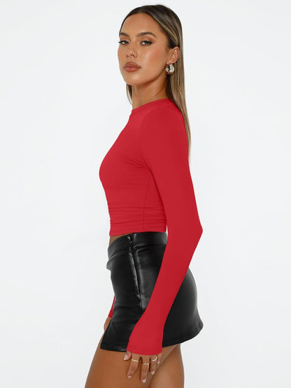 AUTOMET Womens Long Sleeve Shirts Basic Compression Going Out Crop Tops Fall Fashion Y2K Clothes 2025