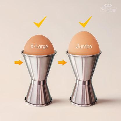 NobleEgg Universal Egg Cups and Spoons for Soft Boiled Eggs, All Chicken Egg Sizes | Stainless Steel | Set for 2