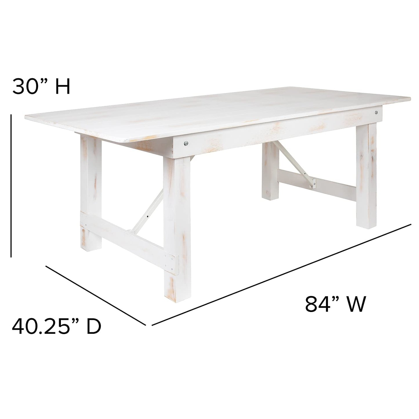 Flash Furniture HERCULES Series 7' x 40" Antique Rustic White Folding Farm Table and Four Bench Set