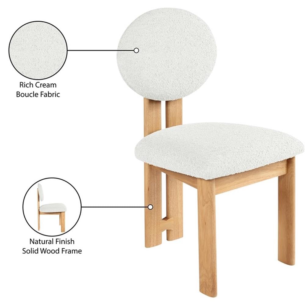 Meridian Furniture 503Cream-C Napa Collection Modern | Contemporary Dining Chair with Rich Cream Boucle Fabric, Natural Finish Solid Wood Frame, 15.25" W x 19.5" D x 35.75" H, Cream, Set of 2