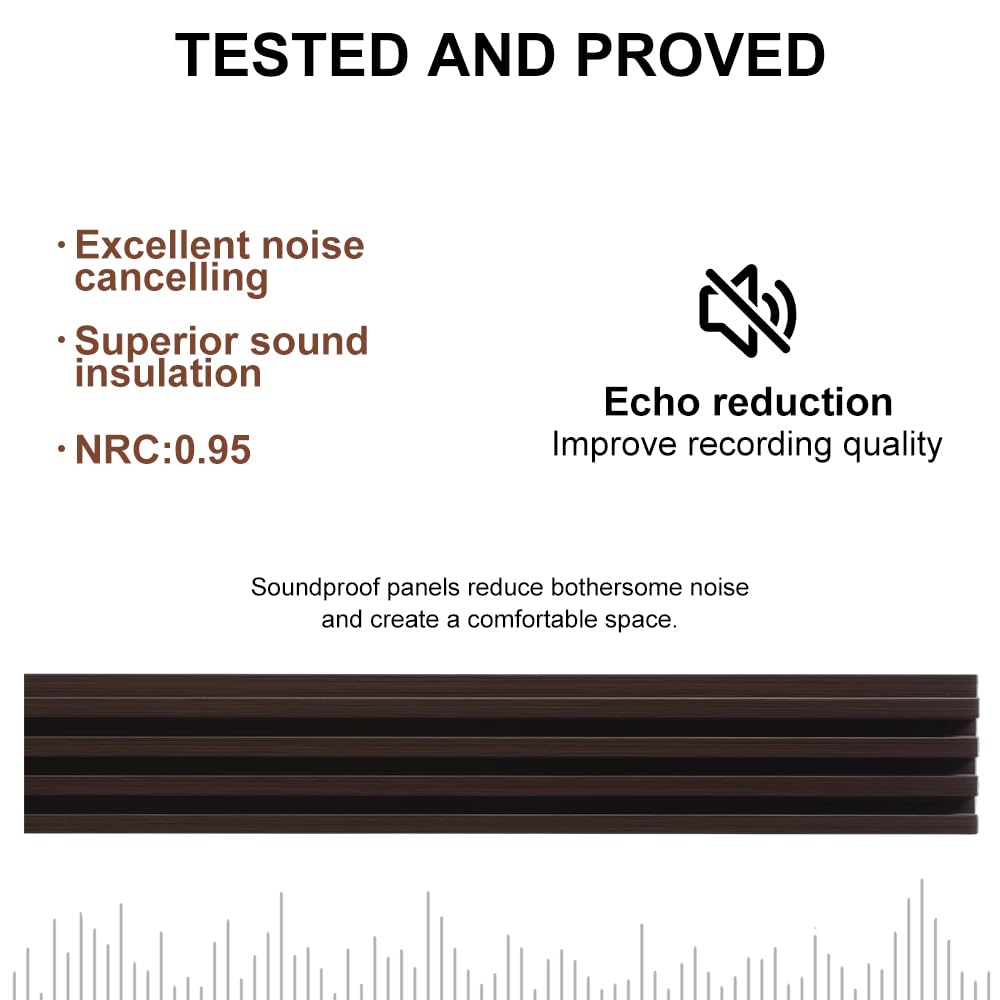 NovaGrid Board 4PCS Acoustic Wood Slat Wall Panels for Wall Decor and Ceiling 3D Fluted Sound Absorbing Panel Soundproof with Wood Finish 108"×6" (Walnut Brown)