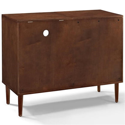BOWERY HILL Mid-Century Media Console Table, 44 in x 18 in x 34.25 in, MDF/Birch Veneer, Mahogany Finish, Gold Metal Hardware, Hinged Top, Vinyl Record Storage, Sliding Doors, Living Room Turntable