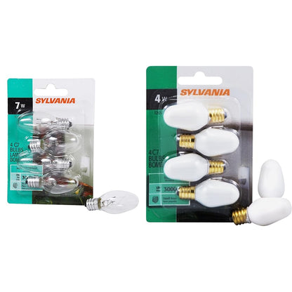 SYLVANIA Incandescent 7W C7 Night Light Bulb, E12 Candelabra Base, 40 Lumens, Clear Finish, 2850K, Warm White - (13545), 4 Count (Pack of 1)