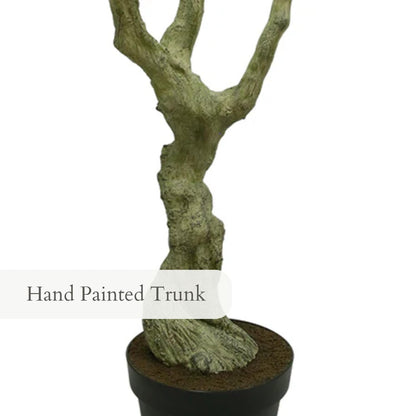 CG Hunter Designer Faux Olive Tree, Premium Handmade Artificial Indoor Tree Stands 8-ft Tall, Lifelike-Leaves & Hand Painted Trunk, Black Grower Pot Included