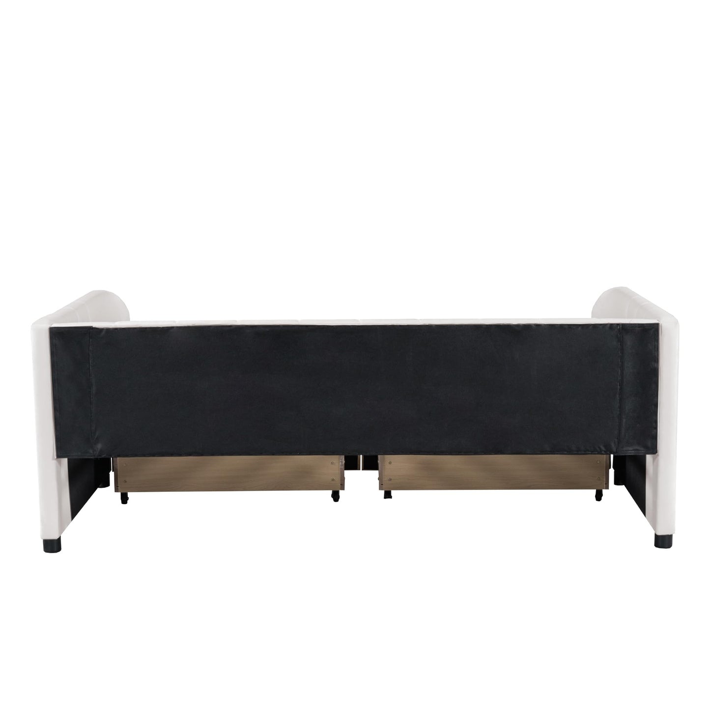 Jintop Twin Size Velvet Daybed with Two Drawers and Stripe Shaped Headboard Design,Upholstered Wooden Storage Bed Frame,w/Ergonomic Design Backrest,for Bedroom,Living Room,Beige