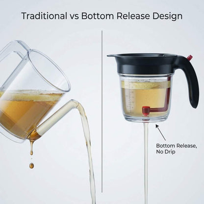 QWORK Fat Separator, 4 Cups / 1000 ml Grease Separator with Bottom Release - Soup Oil Separator Measuring Cup for Cooking