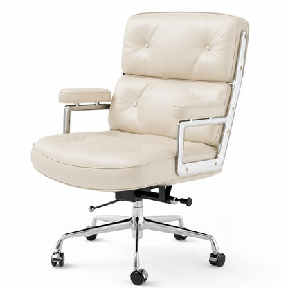 OTDMEL Home Office Chair with Top Grain Leather, Padded Armrests, Mid-Back Upholstered Executive Leather Desk Chair, Aluminum Frame, Adjustable Height, 360 Swivel, Rolling Wheels, 350lbs Capacity