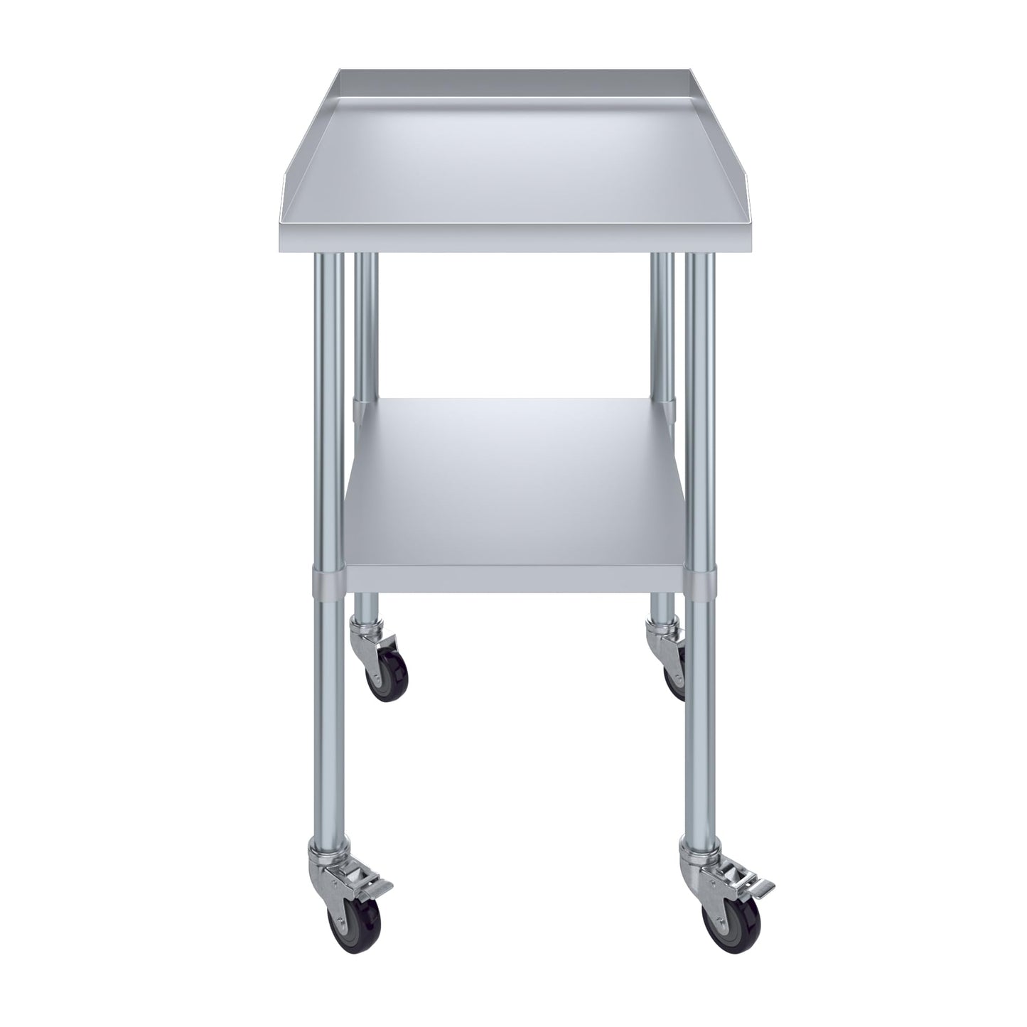 AmGood Commercial Work Table with Backsplash and Sidesplashes with Casters | NSF (Stainless Steel Table with Sideguards + casters, 24" Long x 30" Deep)
