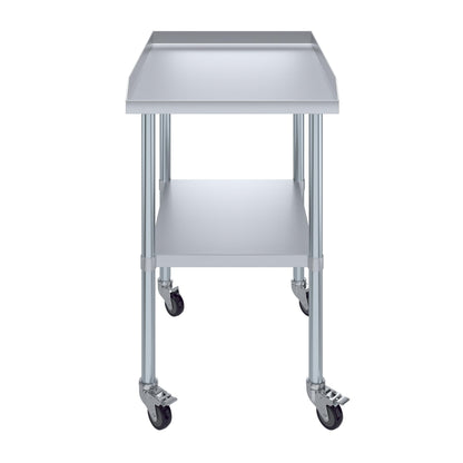 AmGood Commercial Work Table with Backsplash and Sidesplashes with Casters | NSF (Stainless Steel Table with Sideguards + casters, 24" Long x 30" Deep)