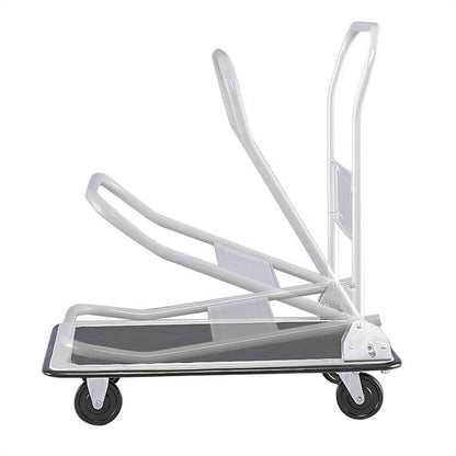 Pemberly Row Large Platform Truck, Steel Frame, Light Gray Finish, 24"w x 36"d x 34"h, 500 lbs Weight Capacity, Anti-Skid Mat, Foldable Handle, Rubber Wheels, Durable Warehouse or Office Utility Cart