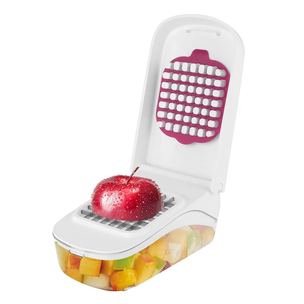 OUKENS Manual Food Chopper, 3-in-1 Multifunctional Vegetable Fruit Cutter with Container for Onion, Potato, Carrot, Easy Push Down Handheld Kitchen