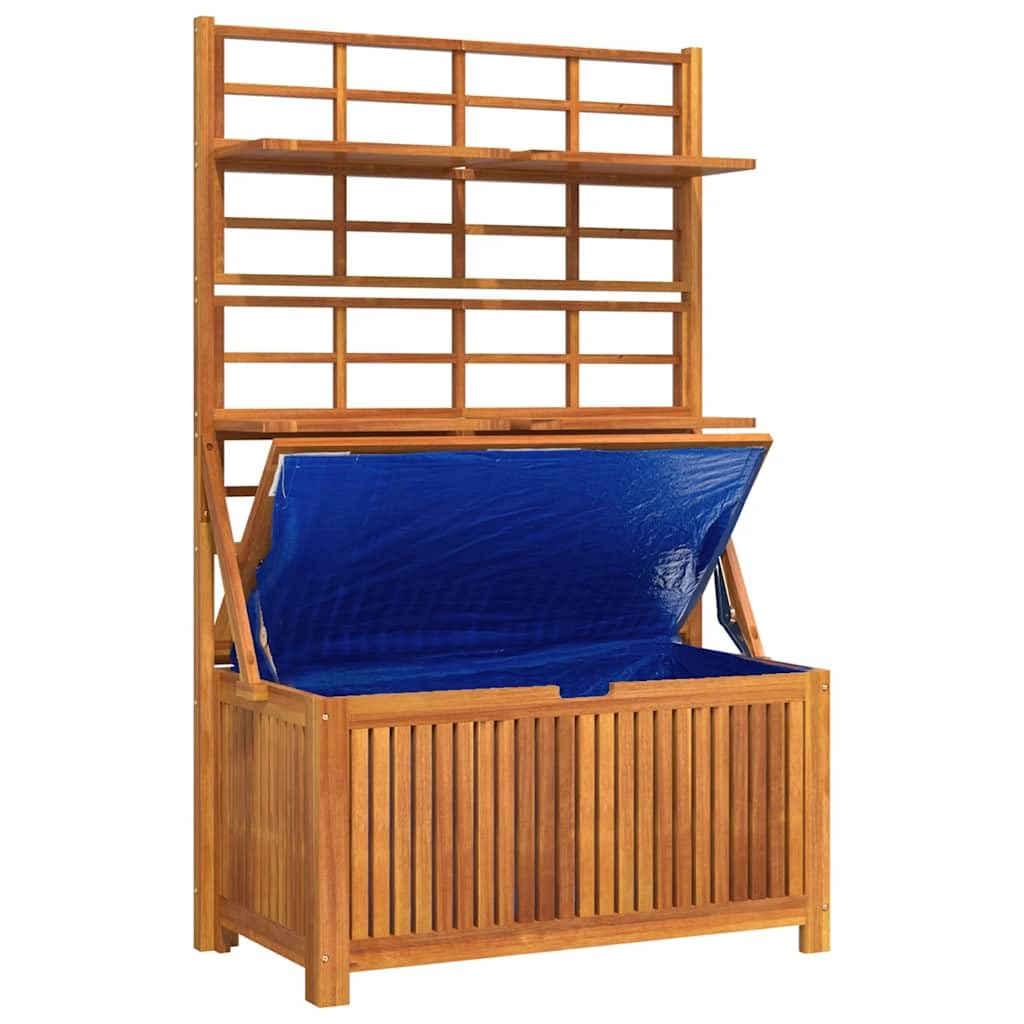 Xolmizyn Outdoor Storage Box with Trellis, Solid Acacia Wood Garden Tool Organizer, Weather-Resistant Large Deck Bin for Patio, Backyard, and Garden Organization, 39 x 39 x 63 in