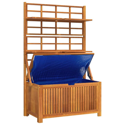 Xolmizyn Outdoor Storage Box with Trellis, Solid Acacia Wood Garden Tool Organizer, Weather-Resistant Large Deck Bin for Patio, Backyard, and Garden Organization, 39 x 39 x 63 in