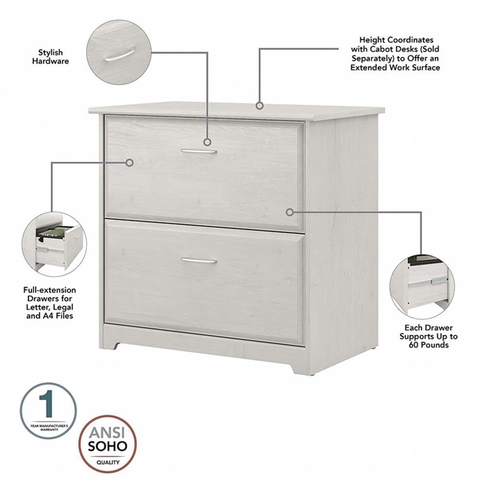 UrbanPro 2 Drawer Lateral File Cabinet, Linen White Oak Finish, Engineered Wood, 32W x 20D x 30H, Full-Extension Ball Bearing Slides, Accepts Letter Legal A4 Files, Traditional Home Office Filing