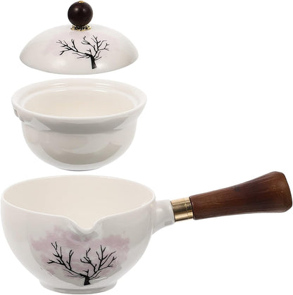 UPKOCH Japanese Tea Set, Teapot with Infuser, Blooming and Loose Leaf Tea Maker with Wooden Handle, Asian Kitchen Style