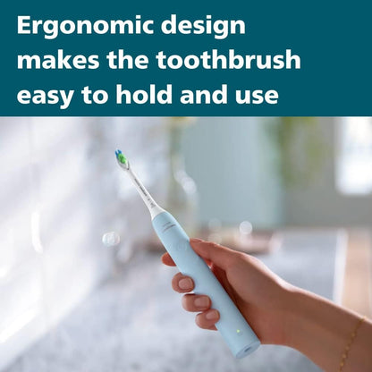 Philips Sonicare 2100 electric toothbrush with Sonic technology, QuadPacer and SmarTimer, 14-day battery life and slim egonomic design, blue and pink 2 pack