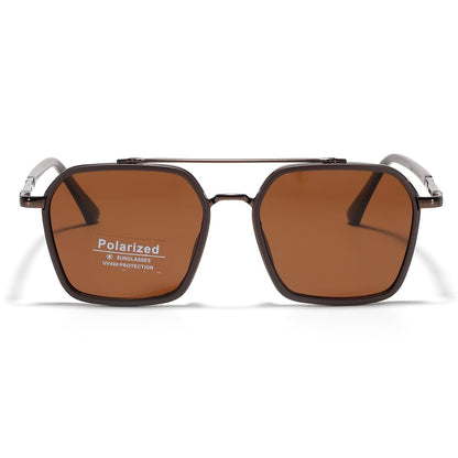 Metal Square Frame Sunglasses Big Tr90 Double Bridge Polarized Sun Glasses TAC Lens Unisex Glasses, Brown