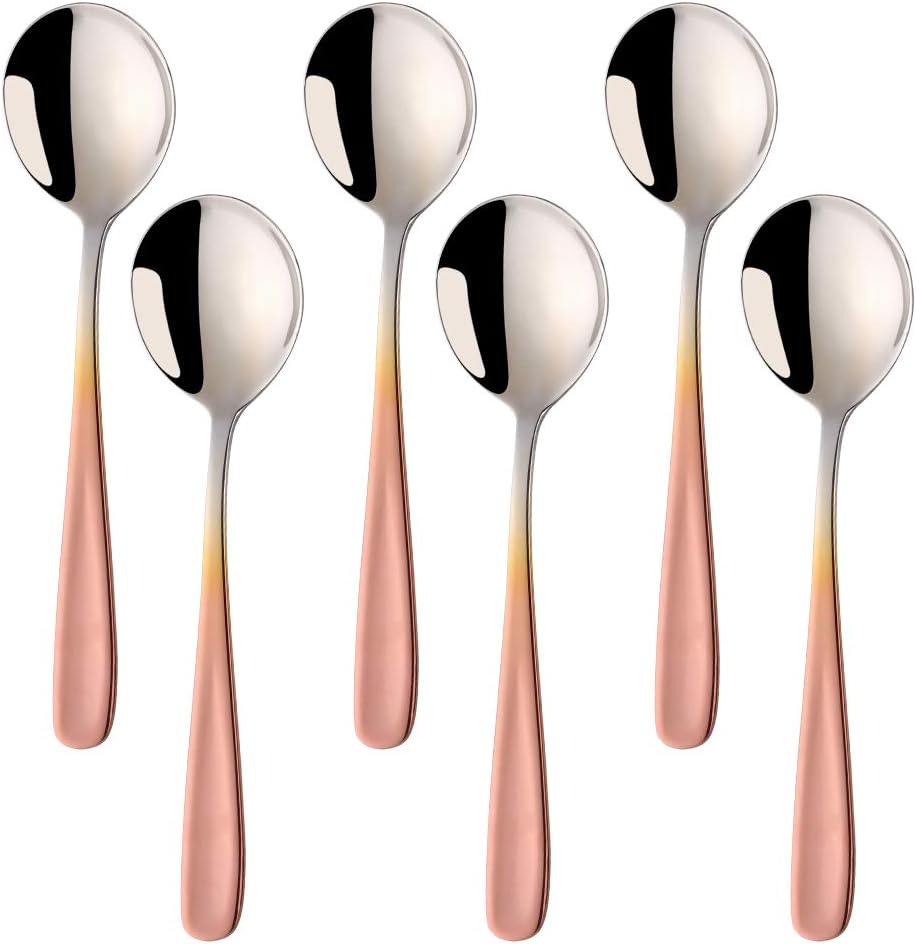 Buyer Star Bouillon Spoon Sets, 7-Inch Round Soup Spoons, Stainless Steel Finished Table Dinner Spoons