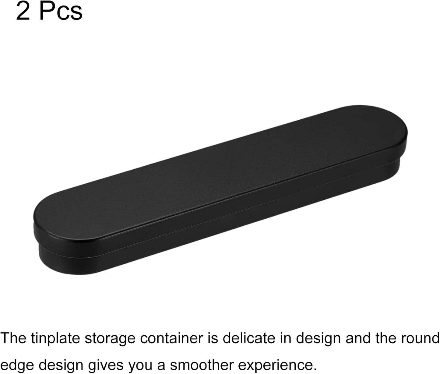 uxcell Metal Tin Box, 2pcs 6.89" x 1.5" x 0.79" Empty Tinplate Containers with Hinged Lids, Black for Home Organizer