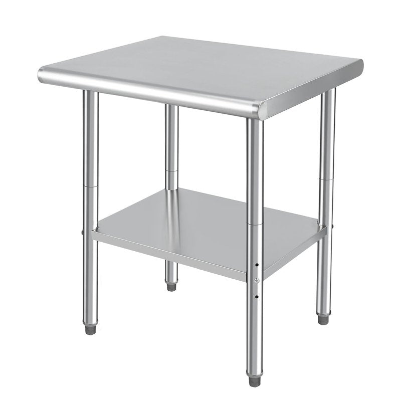 GarveeTech Stainless Steel Food Prep Table, 24 x 30 in NSF Commercial Kitchen Metal Table with Adjustable Lower Shelf and Plastic Feet, Steel Work Prep Table for Restaurant Home Hotel